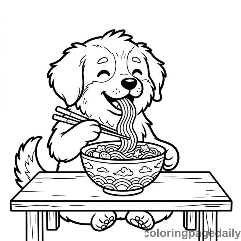 Zodiac Dog Noodle Feast - Daily printable coloring page in Chinese New Year category