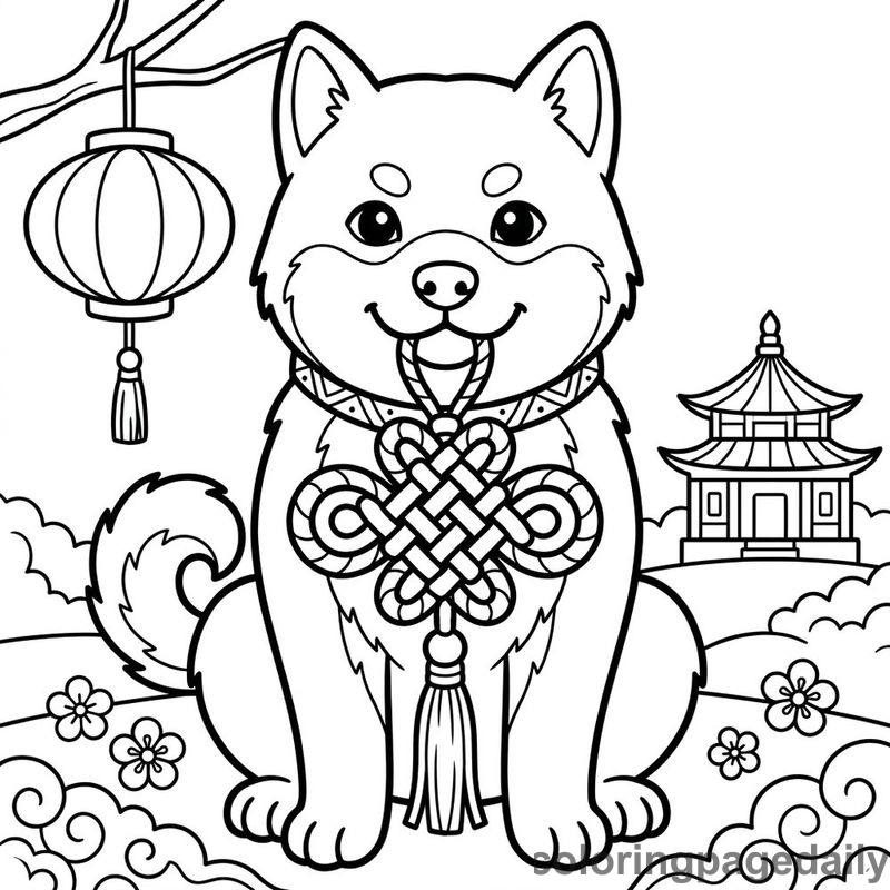 Zodiac Dog With Knot - Daily printable coloring page in Chinese New Year category
