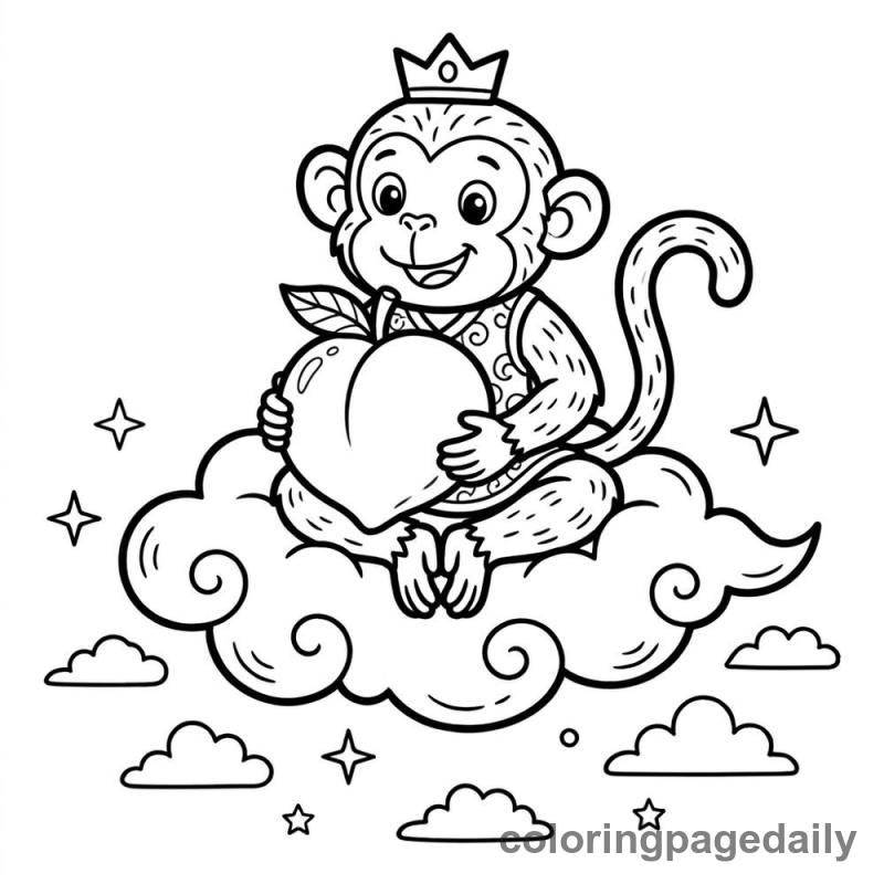 Zodiac Monkey Peach - Daily printable coloring page in Chinese New Year category