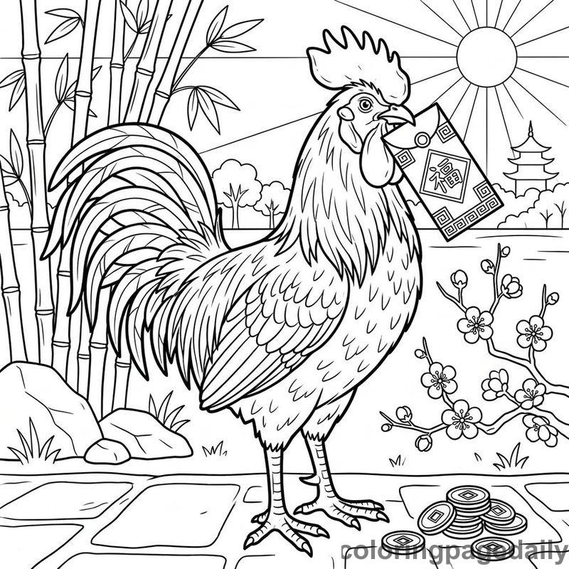 Zodiac Rooster Red Envelope - Daily printable coloring page in Chinese New Year category