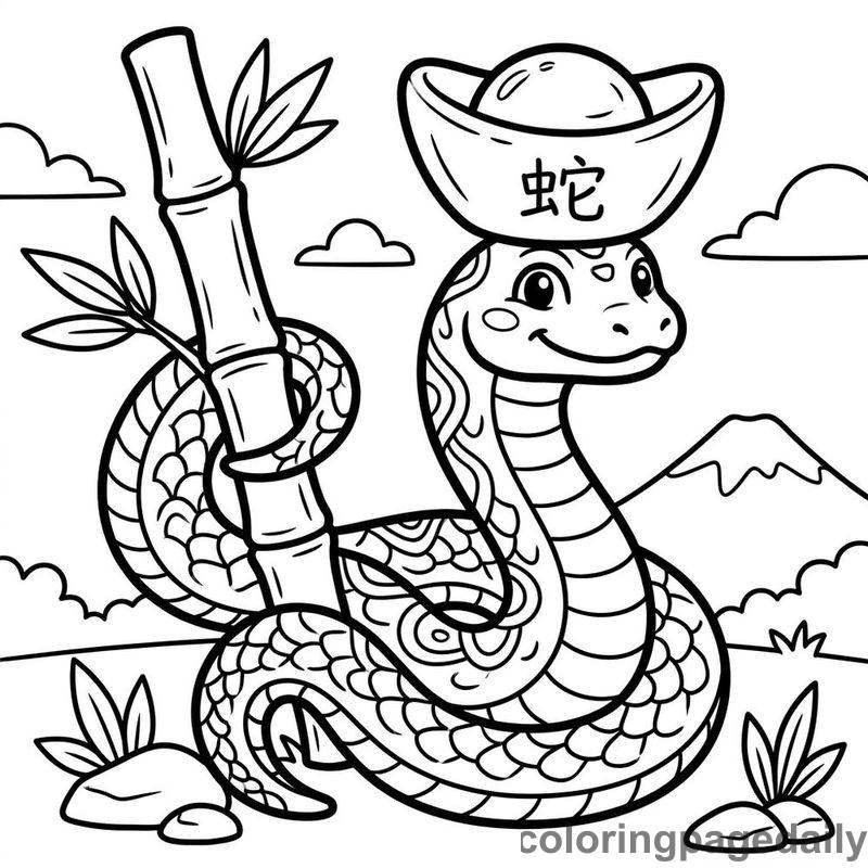 Zodiac Snake Balancing Ingot - Daily printable coloring page in Chinese New Year category