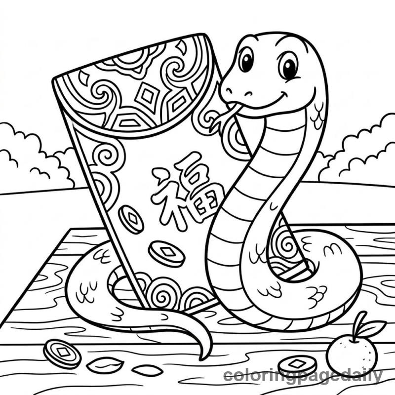 Zodiac Snake with Envelope - Daily printable coloring page in Chinese New Year category